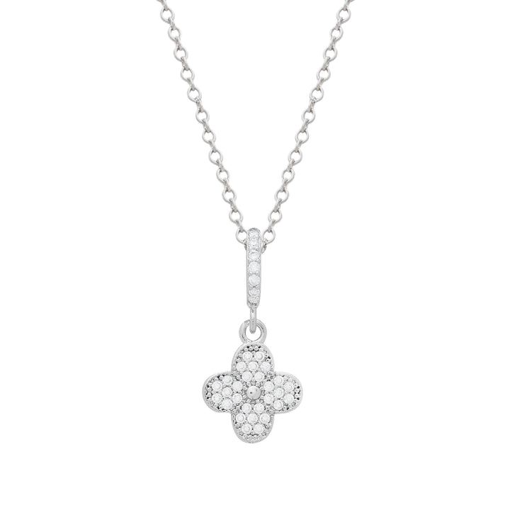 Conjunto Prateado de Trevo Cravejado de Zircônia
